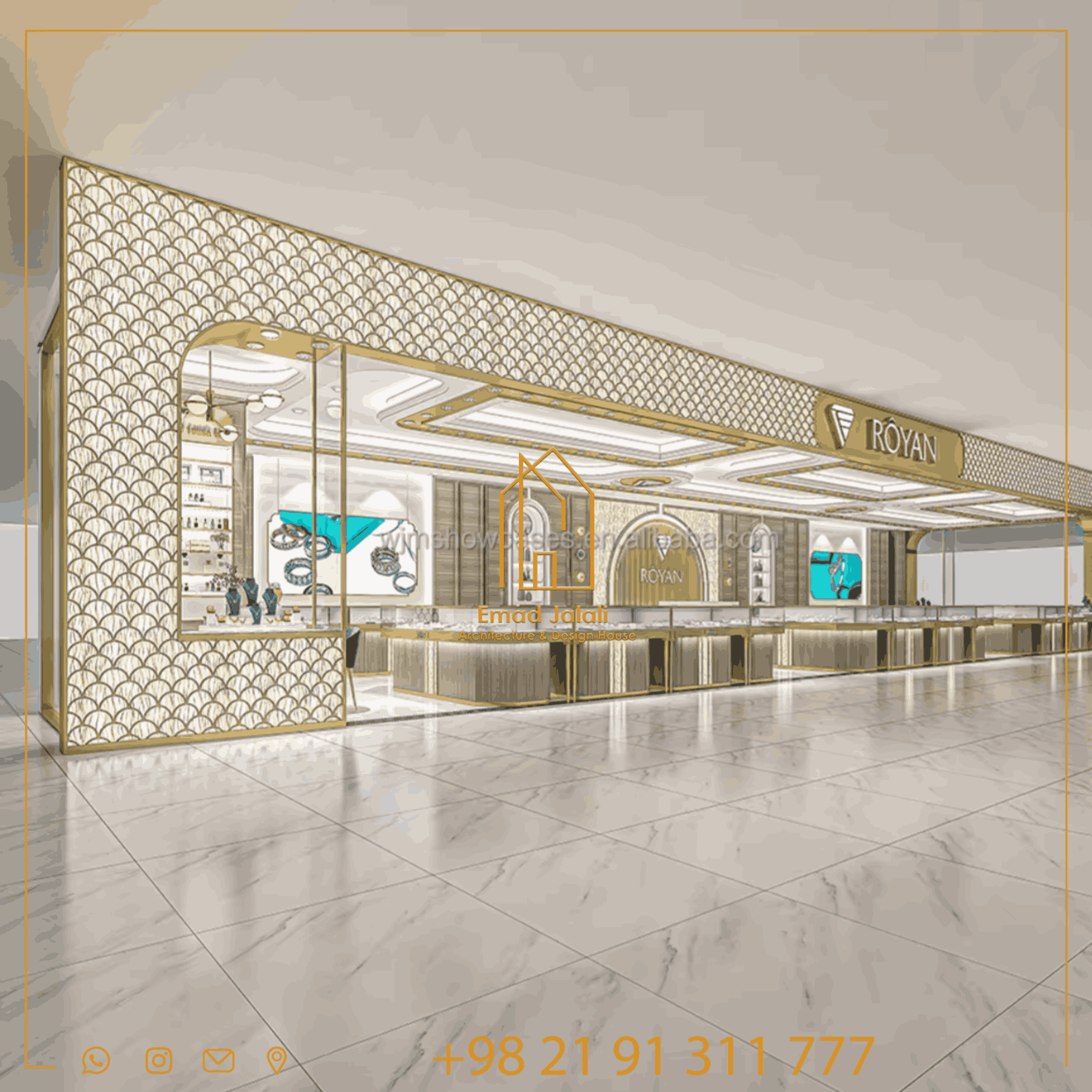 ویترین شیشه‌ای لوکس و مدرن برای فروشگاه‌های طلا و جواهرات