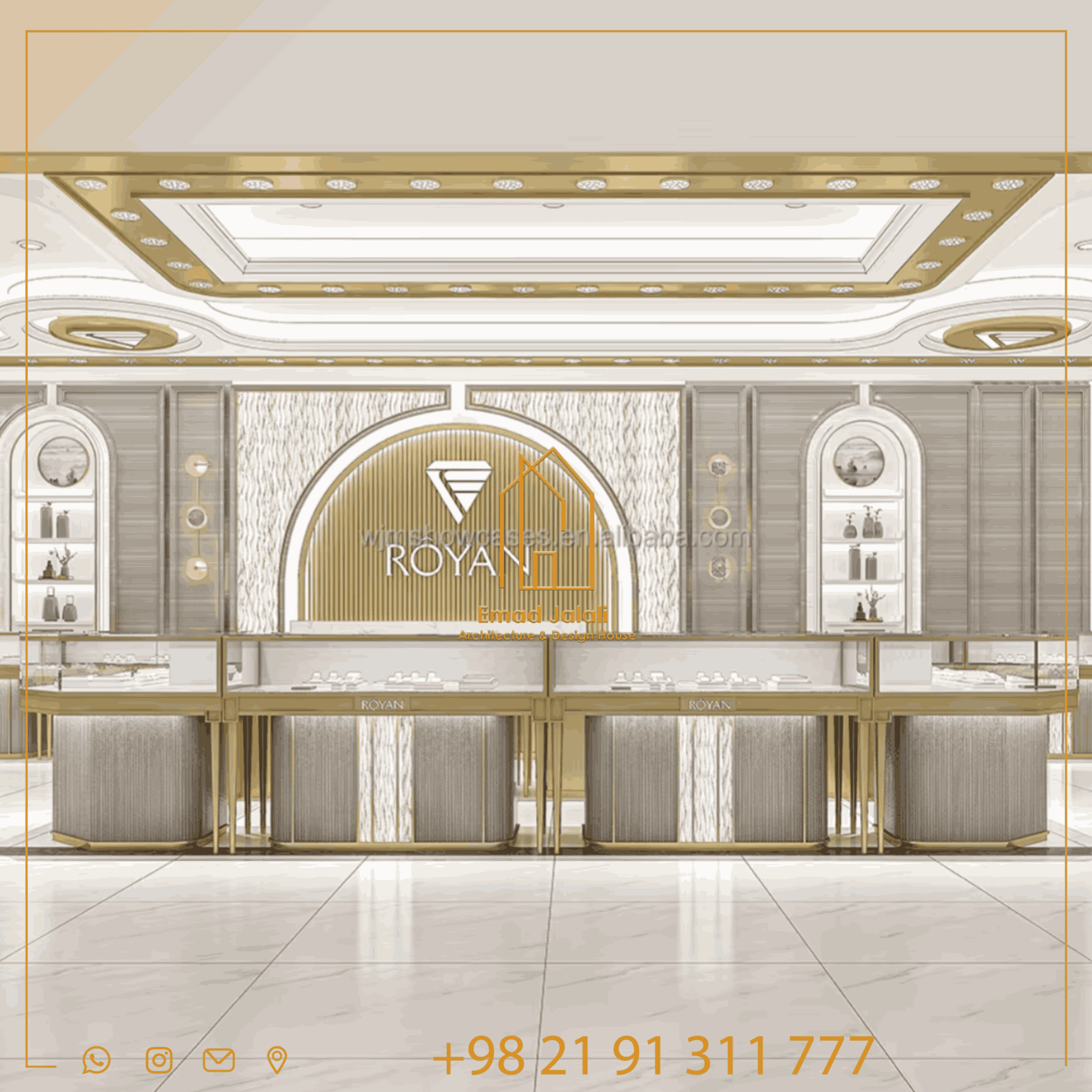 ویترین شیشه‌ای لوکس و مدرن برای فروشگاه‌های طلا و جواهرات