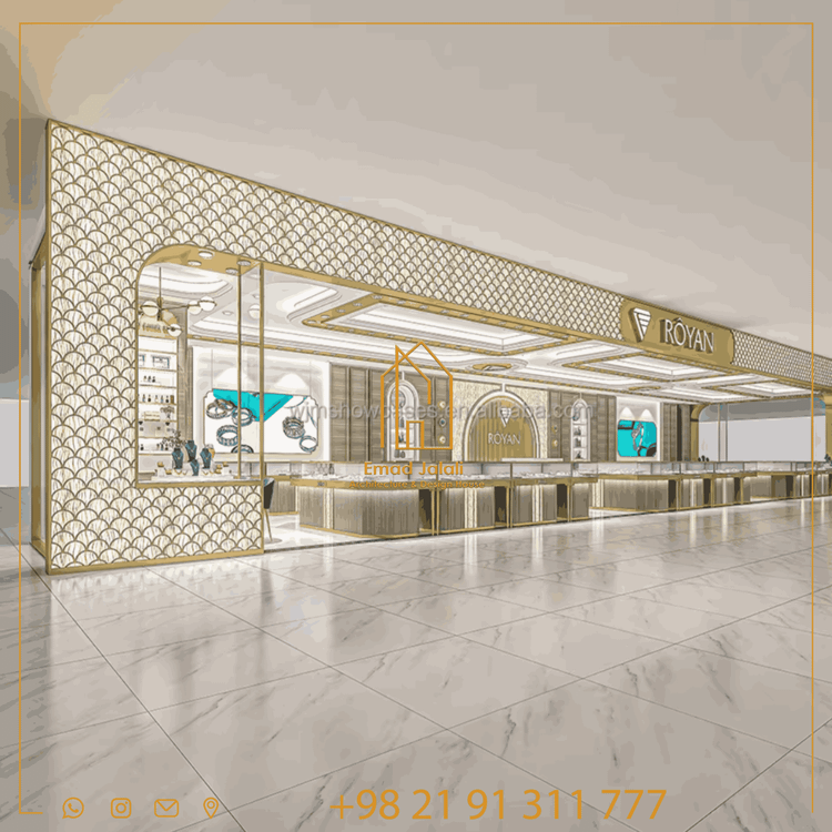 ویترین شیشهای لوکس و مدرن برای فروشگاههای طلا و جواهرات