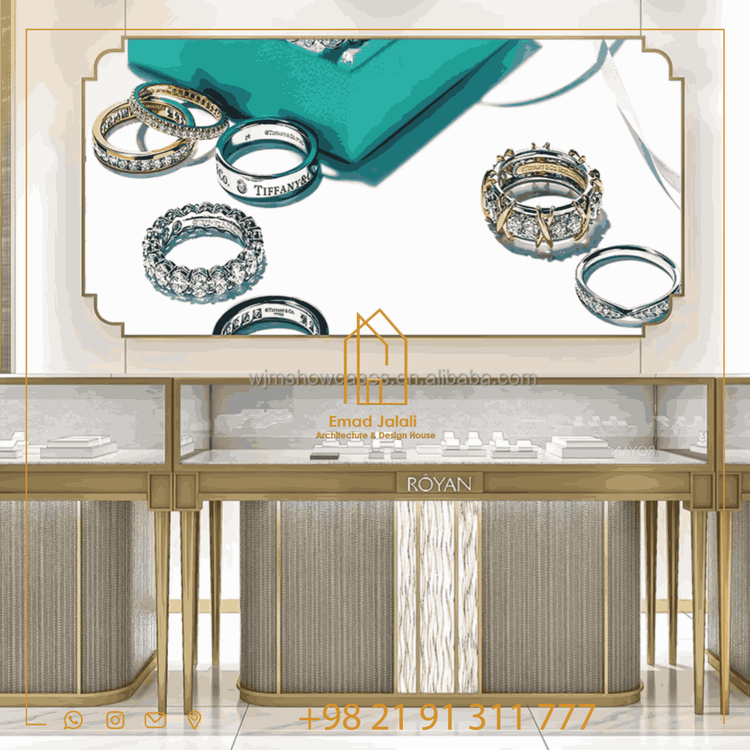 ویترین شیشهای لوکس و مدرن برای فروشگاههای طلا و جواهرات