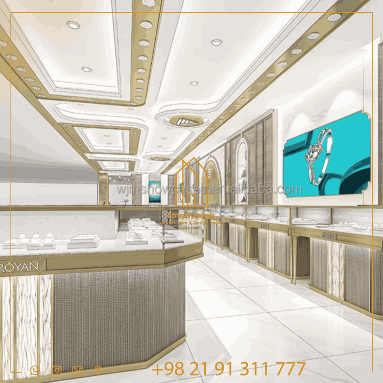 ویترین شیشهای لوکس و مدرن برای فروشگاههای طلا و جواهرات