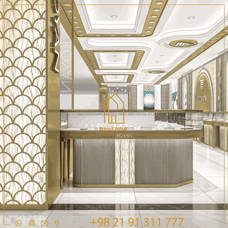 ویترین شیشهای لوکس و مدرن برای فروشگاههای طلا و جواهرات